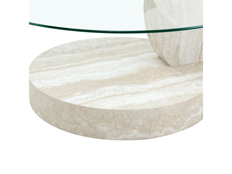  Table basse à deux niveaux avec rangement pour salon en mdf et verre de sécurité ø 50 et 70 cm gris clair  - Conforama D