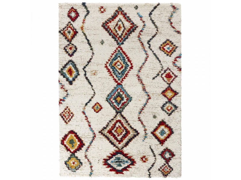 Tapis berbère 200 x 290 cm, blanc, rouge, bleu, motif berbère, design chaleureux  - Conforama A