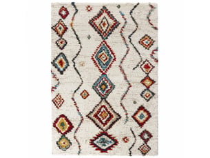Tapis berbère 200 x 290 cm, blanc, rouge, bleu, motif berbère, design chaleureux