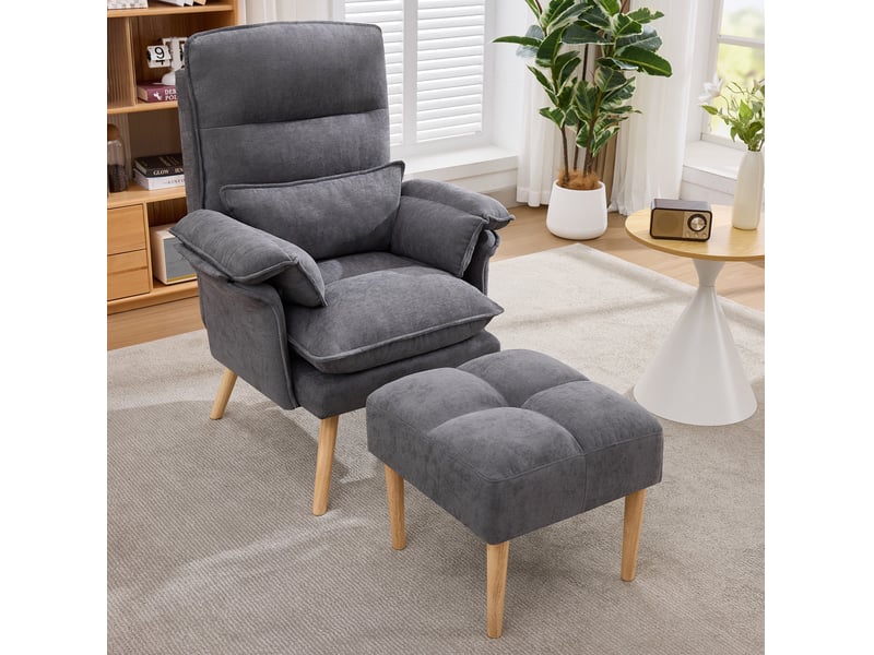  Fauteuil relax gris avec repose-pieds, dossier réglable 5 positions  - Conforama E