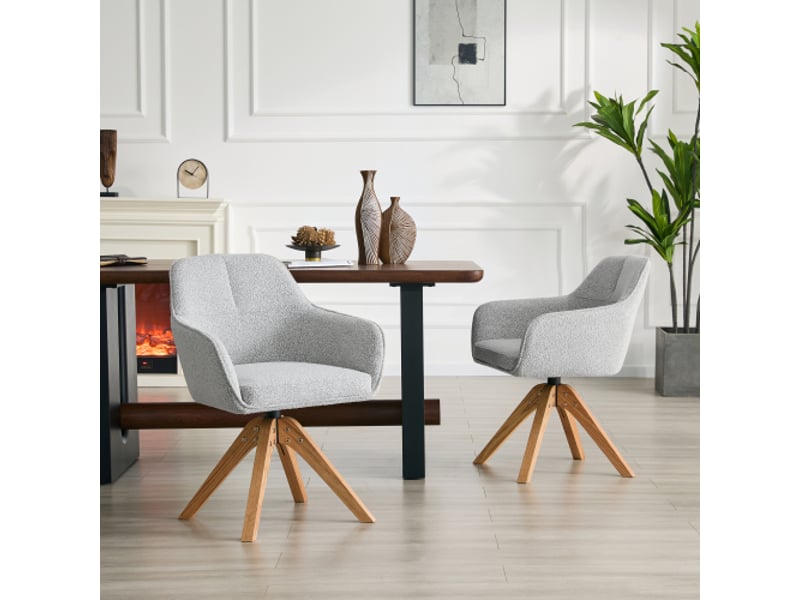  Chaise pivotante 360° pour salle à manger bois massif gris – lot de 2, assise mousse, dossier ergonomique, chic moderne  - Conforama B