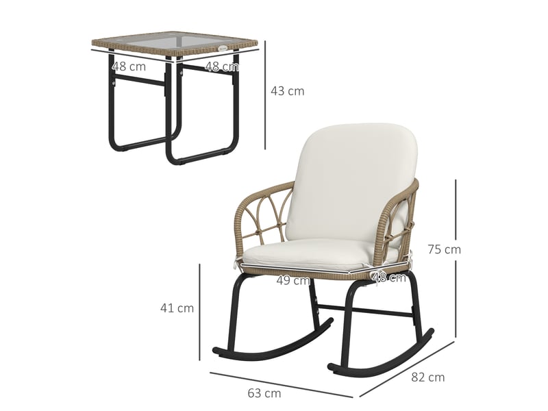  Salon de jardin 3 pièces avec 2 fauteuils à bascule 63x82x75 cm – jaune – table basse et coussins inclus  - Conforama C