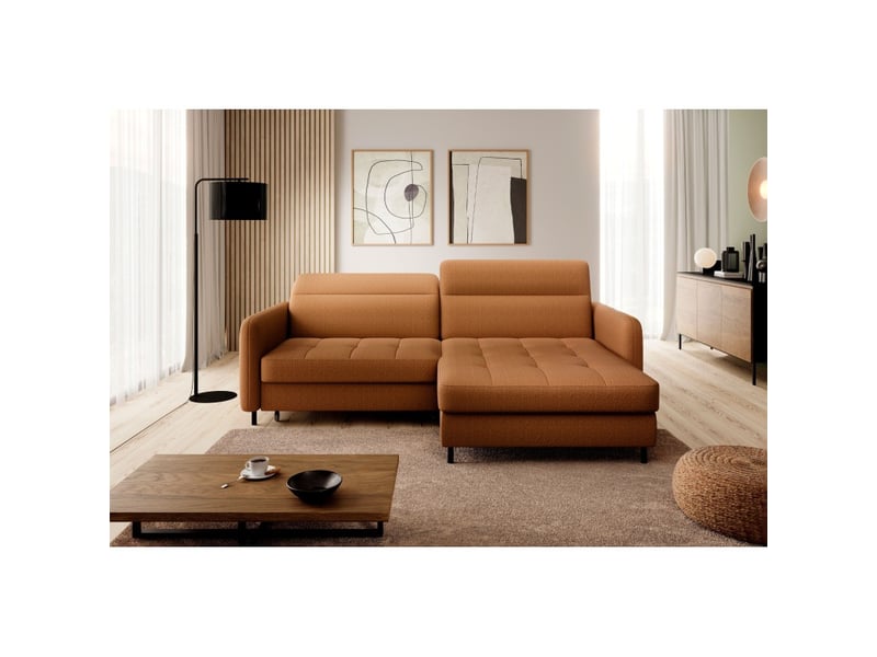 Canapé d'angle collection goumsi coloris jaune orangé - Conforama E