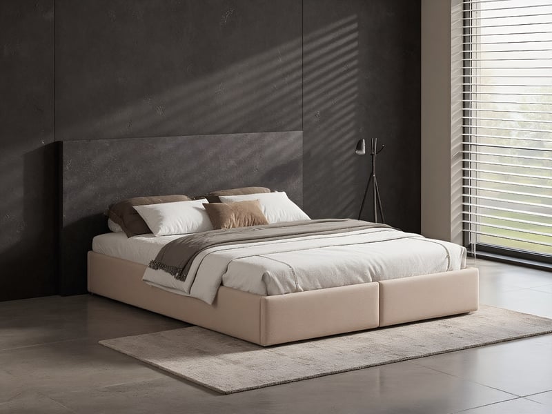 Lit coffre avec tiroirs - 160x200cm - avec rangement hydraulique et sommier à lattes - beige - Conforama D