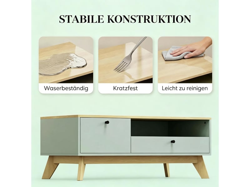  Table basse rectangulaire avec tiroir, porte et compartiment ouvert, rangement intégré  - Conforama D