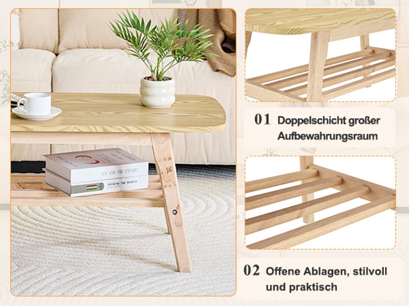  Table basse à 2 niveaux avec rangement accessible pour salon, chambre ou bureau en bois naturel  - Conforama C