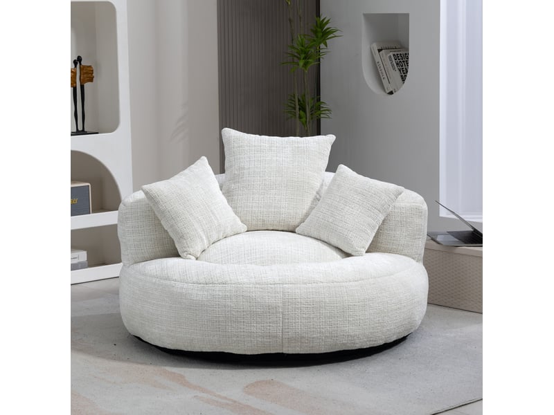 Fauteuil lounge modenvie en chenille beige 108 x 108 cm avec 3 coussins - Conforama D