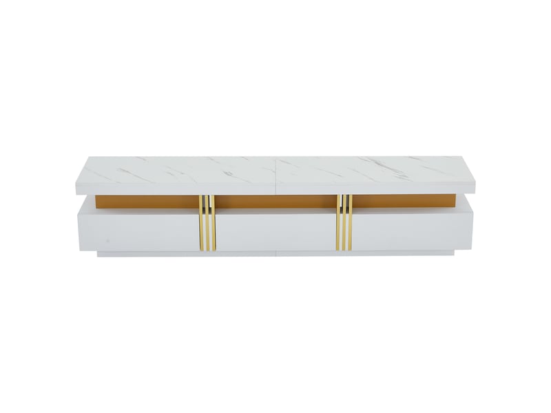  Meuble tv 200x40x42 cm – finition marbre, 3 tiroirs, gestion des câbles – pour tv jusqu’à 90 pouces  - Conforama A