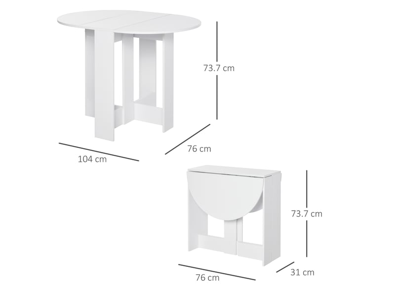  Table de salle à manger pliante avec 2 abattants, extensible, en bois, idéale pour la cuisine et le salon, gain de place, 104 x 76 x 73,7 cm, blanche  - Conforama E