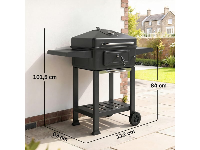  Chariot barbecue au charbon xxl avec couvercle, bac à charbon et aérations réglables, 112 cm, noir  - Conforama E