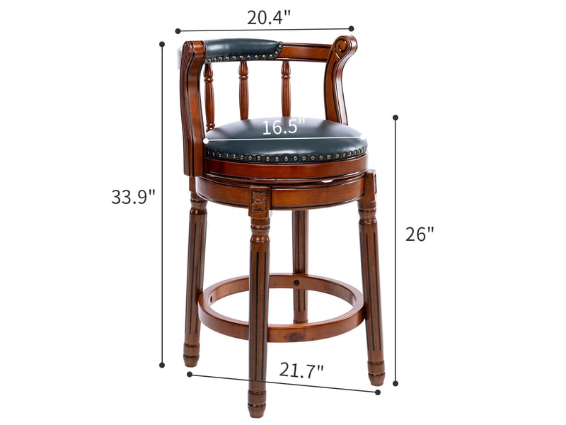  Chaise de bar pivotante,54,8x54,8x96 cm,cuir véritable et bois,bleu  - Conforama C