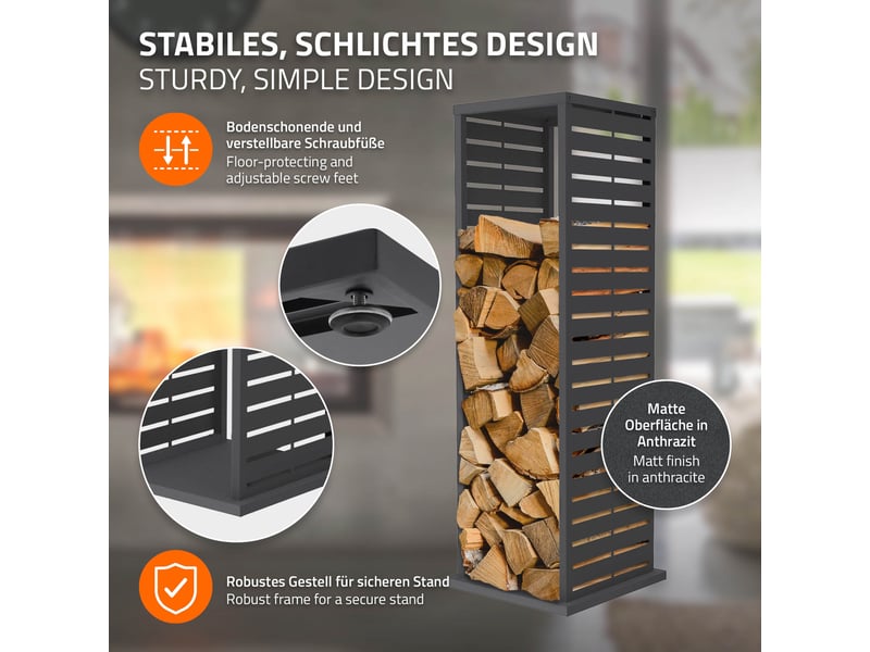 Ml-design range-bûches vertical en acier galvanisé 37,5 x 37,5 x 112 cm, intérieur et extérieur, motif de fentes, support colonne rangement bois de chauffage cheminée, 4 crochets, anthracite mat ECD Germany GmbH - Conforama C