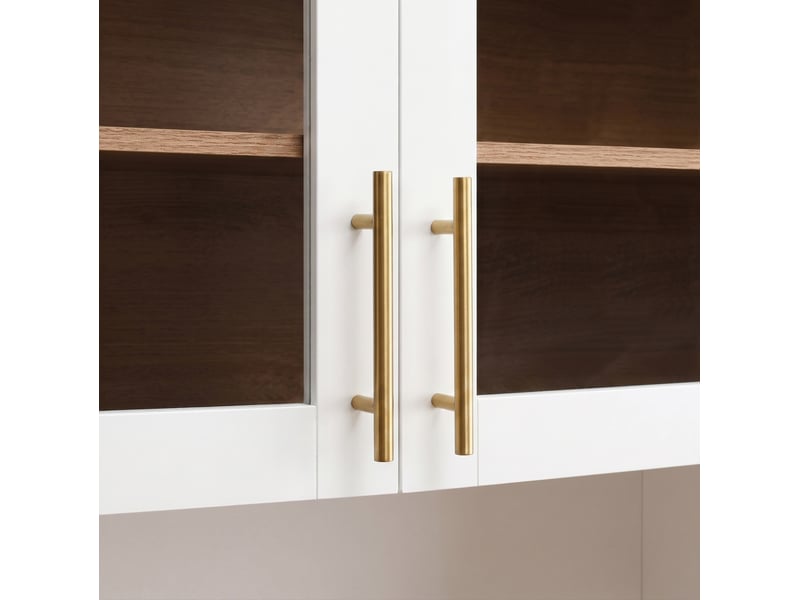 Buffet haut,80x40x180 cm,avec vitrine en verre, led et prises usb,mdf,blanc - Conforama C