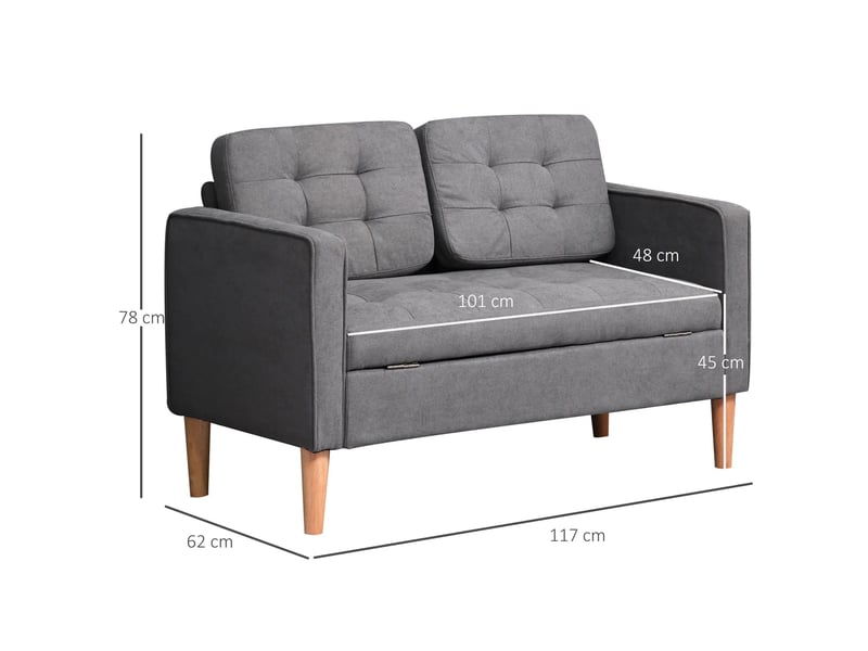  Canapé 2 places 117x62x78 cm avec rangement, coussins amovibles, en tissu gris  - Conforama E