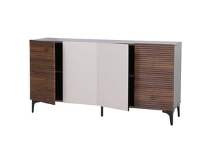 Buffet hwc-q84, commode, portes à structure 3d, compartiments de rangement en mdf mélaminé, 80 x 160 x 42 cm - aspect noyer