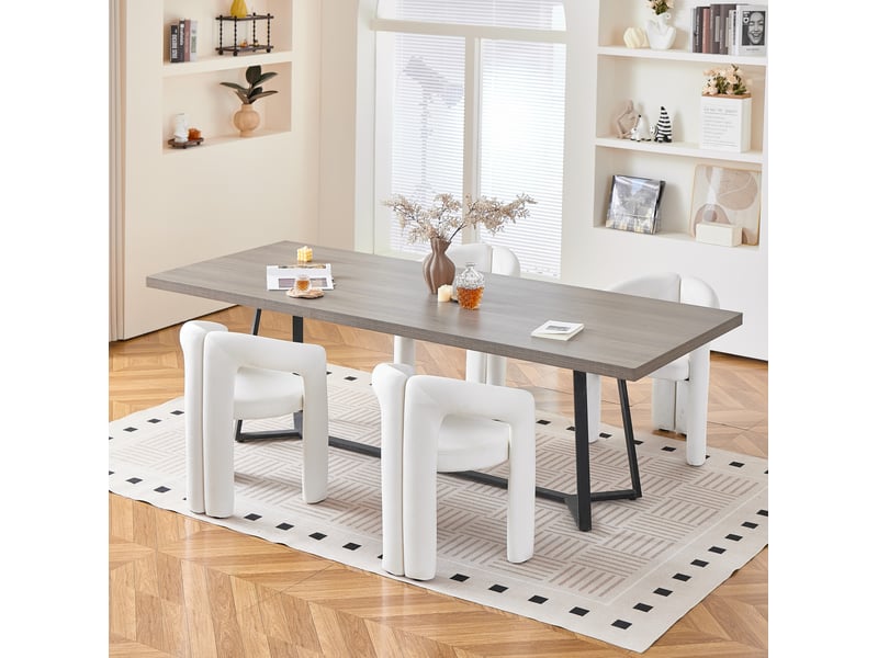  Lot de 4 chaises de salle à manger avec accoudoirs en velours beige  - Conforama W