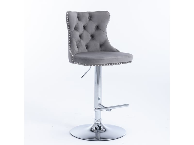  Lot de 2 tabourets de bar pivotants en velours gris hauteur réglable W3223P403709 - Conforama B
