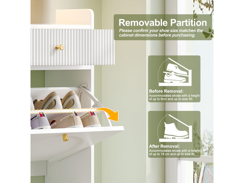  Meuble à chaussures 4 abattants et 2 tiroirs blanc 106.5x25x105.5 cm  - Conforama E