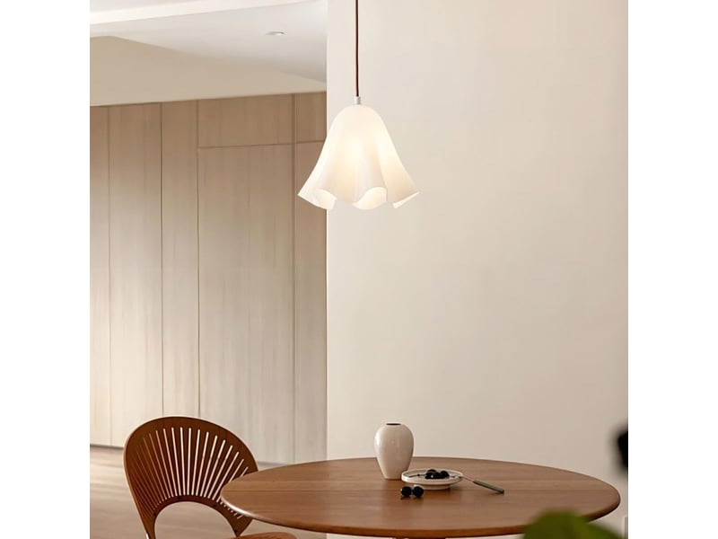  Suspension en verre ondulé en forme de fleur, douille e27, cordon réglable 150 cm, lampe suspendue pour cuisine et salle à manger, blanc  - Conforama B