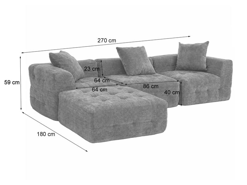  Canapé hwc-r33, canapé 3 places rembourré, canapé lounge, tissu, textile (340 gm²) 270 cm - marron  - Conforama C