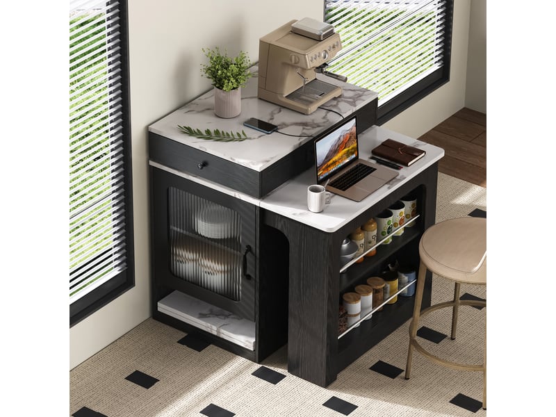 Îlot de cuisine 1 porte 2 tiroirs coloris noir mdf Îlot de cuisine noir - Conforama D
