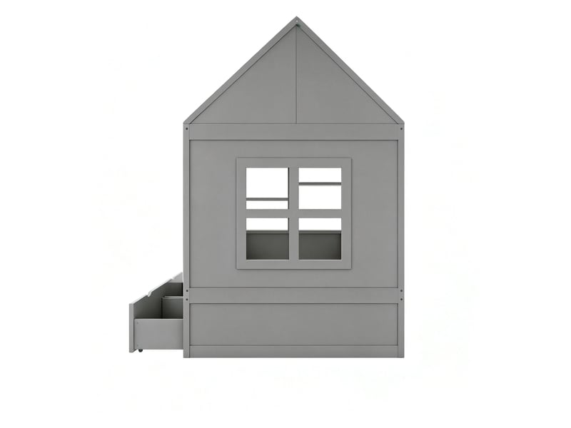  Lit cabane enfant 90x200 cm - 2 tiroirs et rangement - LED - lit multifonction en bois - Lit simple - Gris  - Conforama W