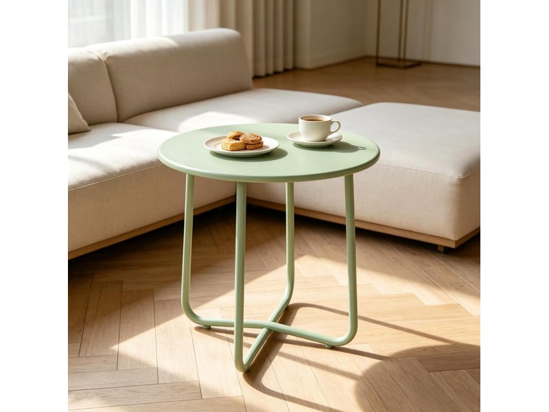  Table basse d'extérieur ø 48 x 51 h cm en métal à pieds réglables verte chicfurn  - Conforama B
