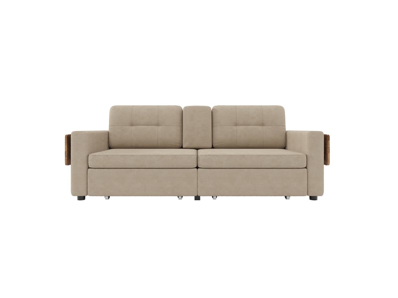  Canapé 2 places 178*71*57.5 cm en chenille avec 2 tiroirs et tablettes rabattables kaki chicfurn  - Conforama A