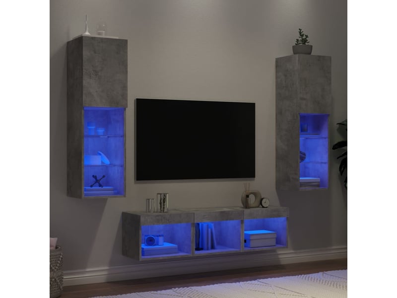  Unités murales tv avec led 5 pcs gris béton bois d'ingénierie shl35907  - Conforama B