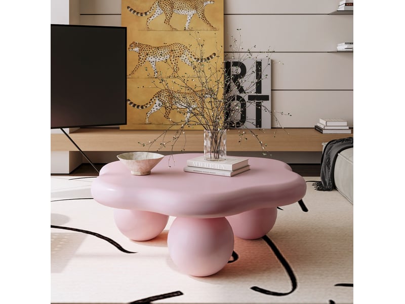  Table basse forme pétale 79x79x31 cm rose avec pieds sphériques  - Conforama D