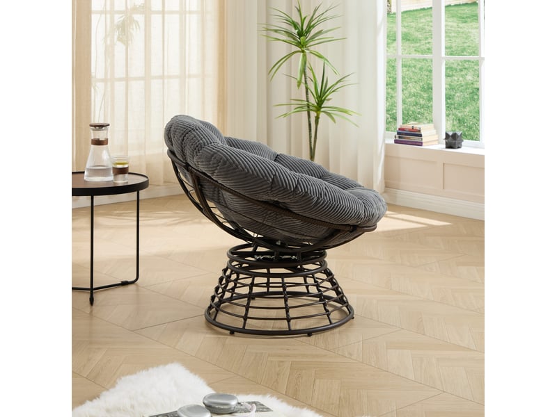  Fauteuil papasan 92x67 cm pivotant métal gris et marron  - Conforama D