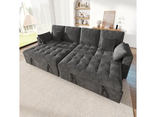 Canapé d'angle convertible 4 places, deux couchages, dossier réglable, led et usb-c, chenille gris, 262,5 × 140 × 89 cm