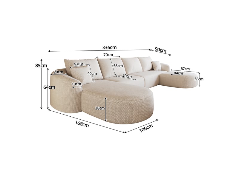  Canapé d'angle en u blanc 336 cm, canapé modulable mousse compressée sans armature, sans montage pour salon  - Conforama C