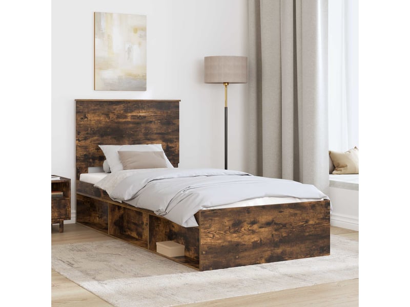  Lit adulte, lit simple, cadre de lit chêne fumé 90x190cm bois de pin massif cf6021  - Conforama C