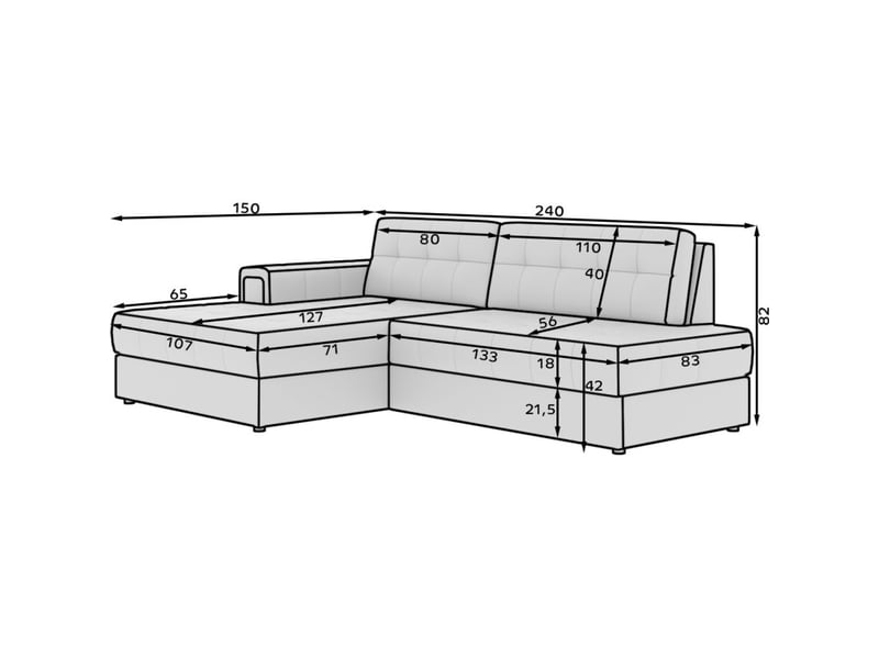 Canapé d'angle convertible cubito gris 240 cm avec coffre de rangement et couchage - Conforama C