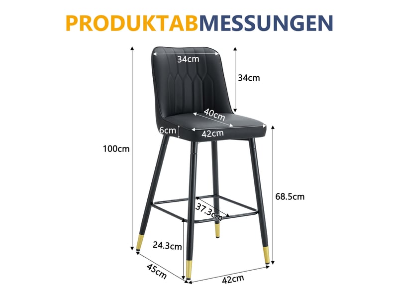  Tabouret de bar lot de 2 avec dossier ergonomique et repose-pieds, en pu et métal noir  - Conforama D