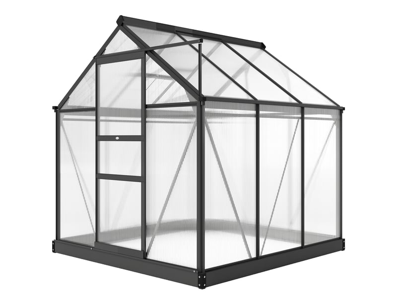  Serre de jardin polycarbonate 3,65m² 190 x 192 x 201 cm résistant aux uv fondation renforcé gouttière gris  - Conforama B