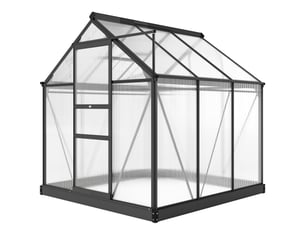 Serre de jardin polycarbonate 3,65m² 190 x 192 x 201 cm résistant aux uv fondation renforcé gouttière gris