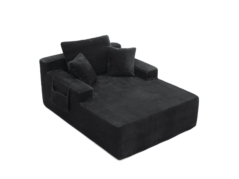 Canapé en velours côtelé beige, design élégant avec coussins doux et poches de rangement - Conforama D