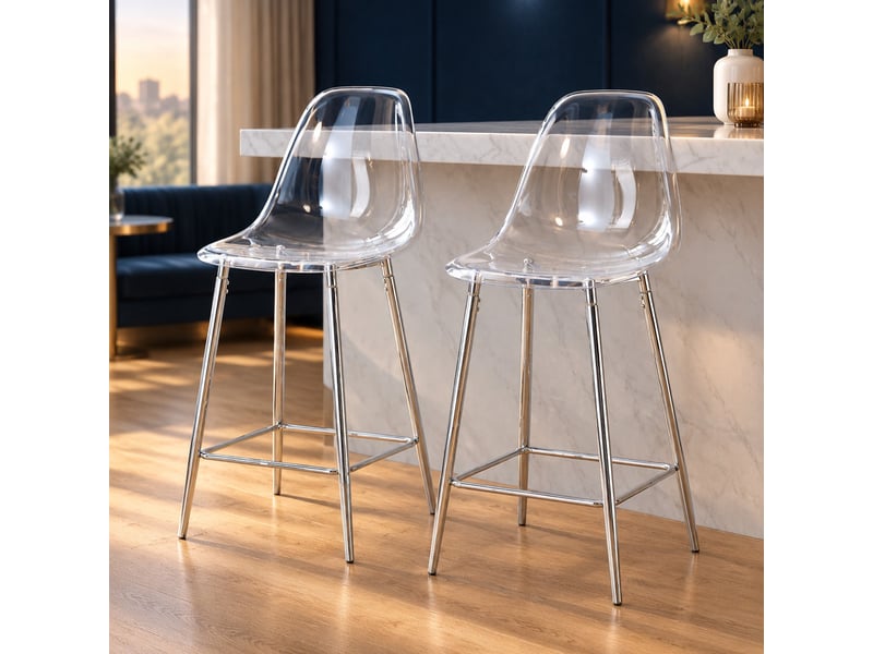  Tabouret de bar transparent 43x50x101 cm, chaise de bar, tabouret haut, design moderne, pour cuisine, métal argenté  - Conforama B