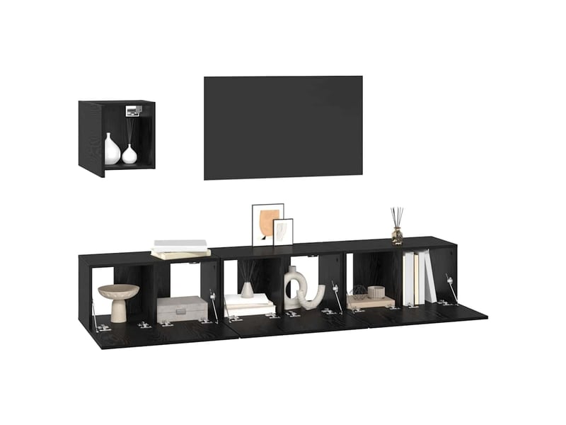  Ensemble meuble tv - banc tv - meuble de rangement 4 pcs chêne noir bois d'ingénierie  - Conforama C