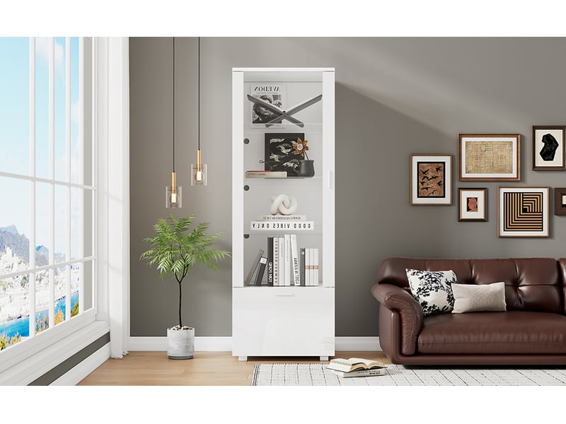  Vitrines 50x40x160 cm avec porte en acrylique, étagères et vitrine, vitrine en acrylique éclairée par led pour objets de collection  - Conforama W