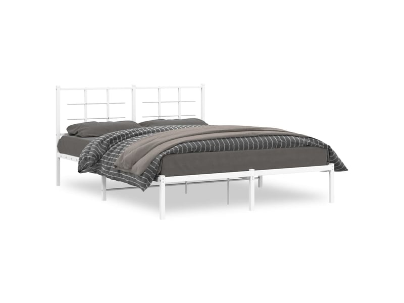  Lit double- lit adulte -  cadre de lit métal sans matelas et tête de lit blanc 160x200 cm  - Conforama A
