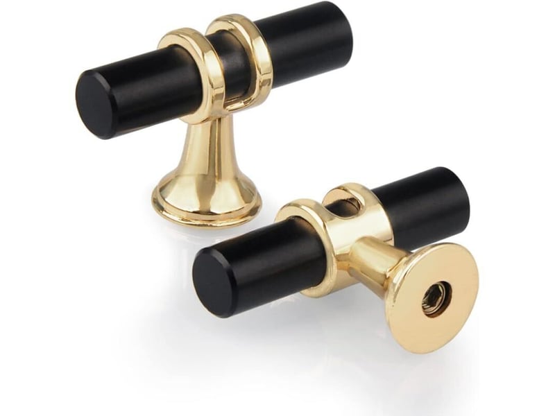  Lot de 10 boutons de tiroir monotrou en t, alliage de zinc, noir avec base dorée  - Conforama E