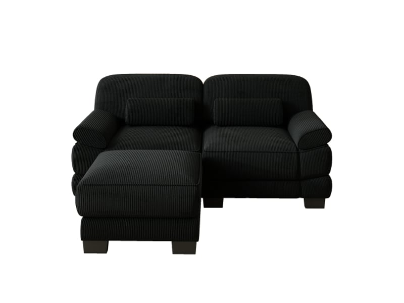 Canapé d'angle modulable - 2 places - forme l - 1 ottoman - coussins lombaires - velours côtelé - mobilier de salon - noir CozyNest - Conforama A