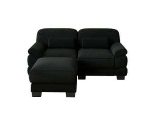 Canapé d'angle modulable - 2 places - forme l - 1 ottoman - coussins lombaires - velours côtelé - mobilier de salon - noir