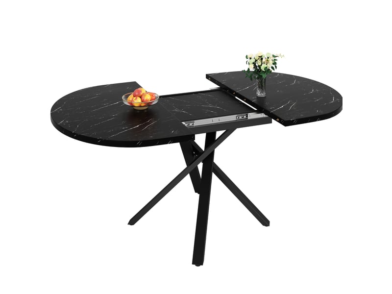  Ensemble table et 4 chaises, table ronde extensible 100-140 cm, chaise 44x41x86 cm en velours noir  - Conforama E