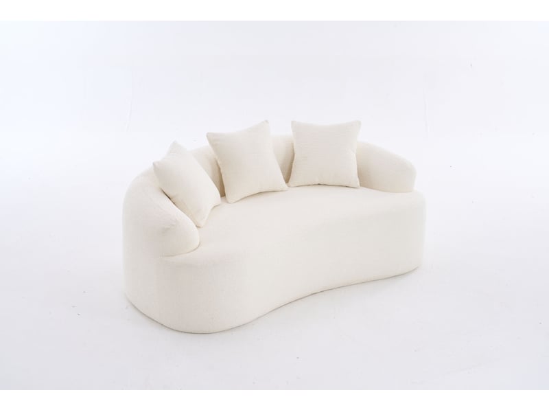  Canapé 2 places modulable incurvé 153x94x63 cm blanc cassé en chenille, 3 coussins décoratifs inclus  - Conforama A