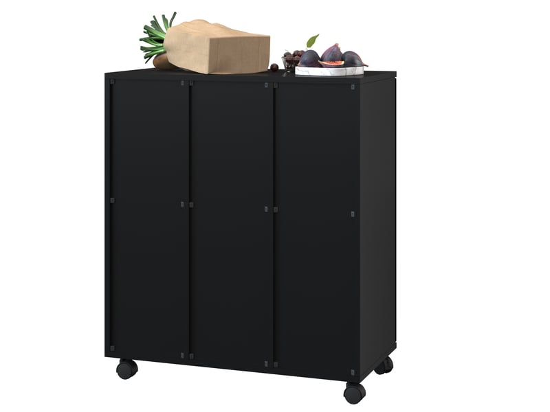  Meuble de tri des déchets 69,3x35x80 cm noir en mdf, 3 portes, roulettes verrouillables pour cuisine  - Conforama A