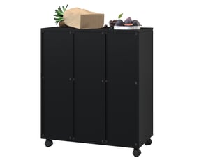 Meuble de tri des déchets 69,3x35x80 cm noir en mdf, 3 portes, roulettes verrouillables pour cuisine